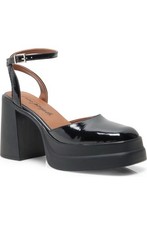 Free People  Mary Janes Double Stack Platform Leather Heels Black NEW- Sz 38 EU