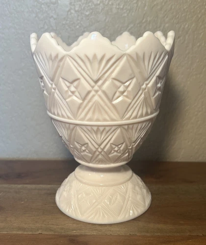 Vintage NAPCO Pale Pink Milk Glass Vase 6” Tall