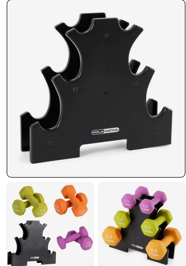 HolaHatha 3, 5 & 8 Lbs Neoprene Dumbbell Strength Training Weights Set with Rack