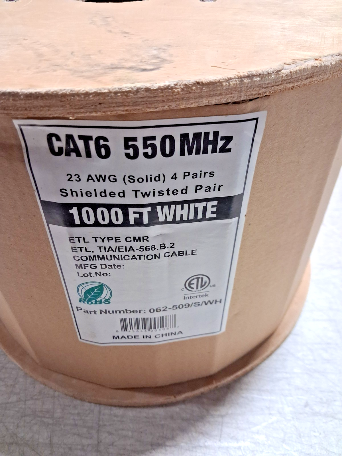062-509/S/WH 1000' CAT6 550MHz 23 AWG(solid) 4 pairs, shielded twisted pair