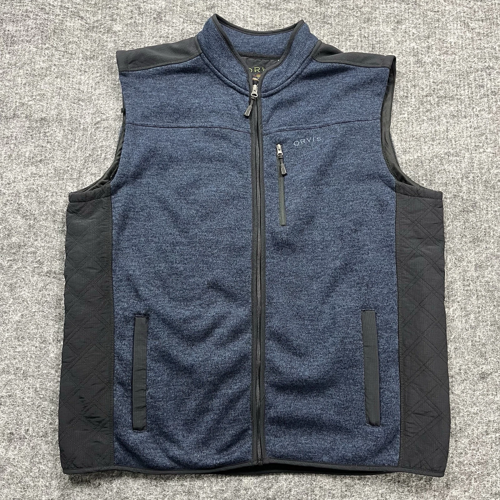Orvis Vest Mens XXL 2XL Blue Full Zip Fleece Hiking Camping Fishing GORP