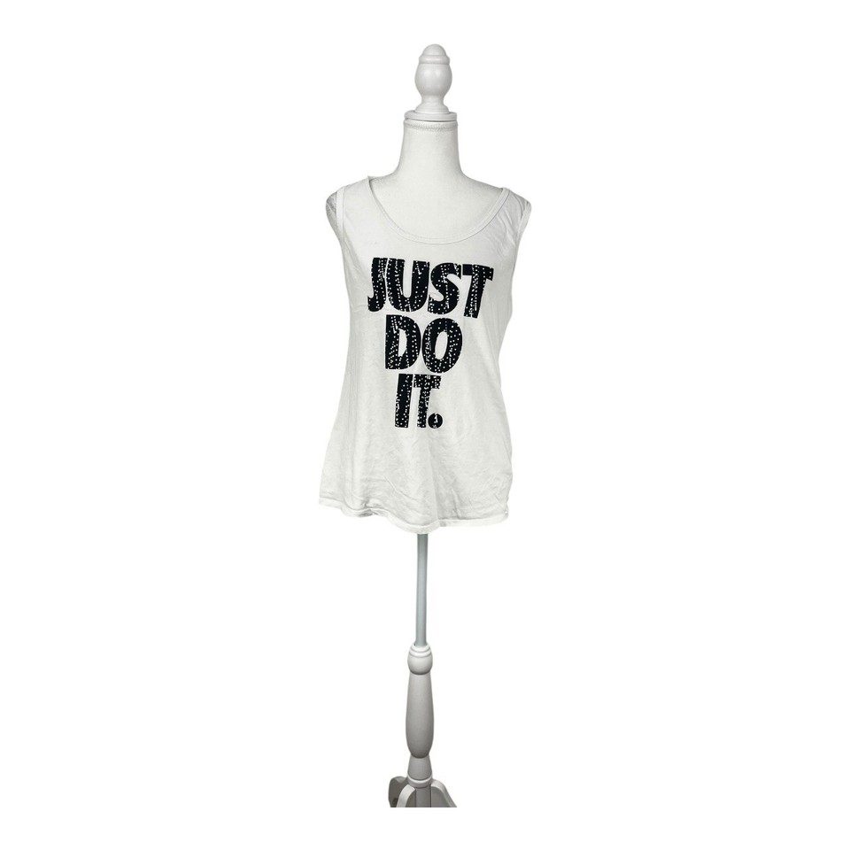 NIKE White Just Do It Gym Tank Top Sz S Workout Sports Athleisure Casual #0507
