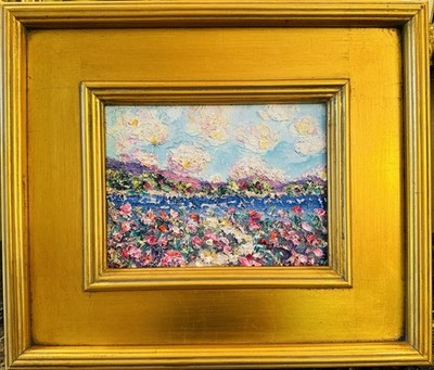 KADLIC Original Oil Painting Abstract Seascape Landscape Art Gold Gilt Frame