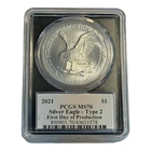 2021 SILVER EAGLE T-2 PCGS MS70 FIRST DAY OF PRODUCTION EMILY DAMSTRA SIGNED 14A