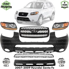 Front Bumper Cover & Headlight Assembly Kit For 2007-2009 Hyundai Santa Fe