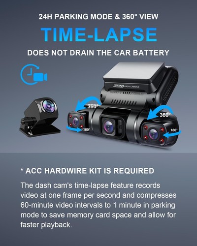 Pruveeo 360 Degree View 4 Channel Dash Cam Front And Rear Inside Left - Picture 5 of 8