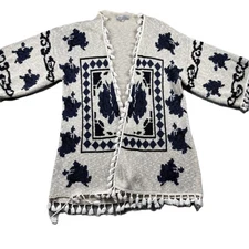 World Market Women Open Cardigan Sweater Boho Western Tassels Knitted OS G322