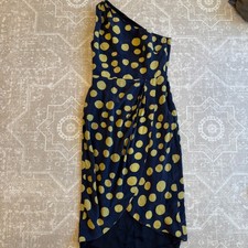 J Crew Dress Size 0 One Shoulder Polka Dot Navy Yellow Party Cocktail