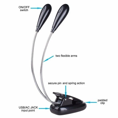 Bendable (4 LED’s) Dual Arms Clip on LED Lamp for Bed Table Book Reading Light