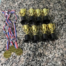 Gold Plastic Trophies and Winner Medals Set Party Favors Rewards 11 Piece Lot