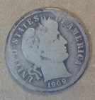 Old World Coin Lot US 90% Silver Barber Dime 1909 G KM#113 0.0723 Oz ASW