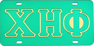 Chi Eta Phi Outlined Color Mirror License Plate [Green/Green/Gold - Car/Truck]