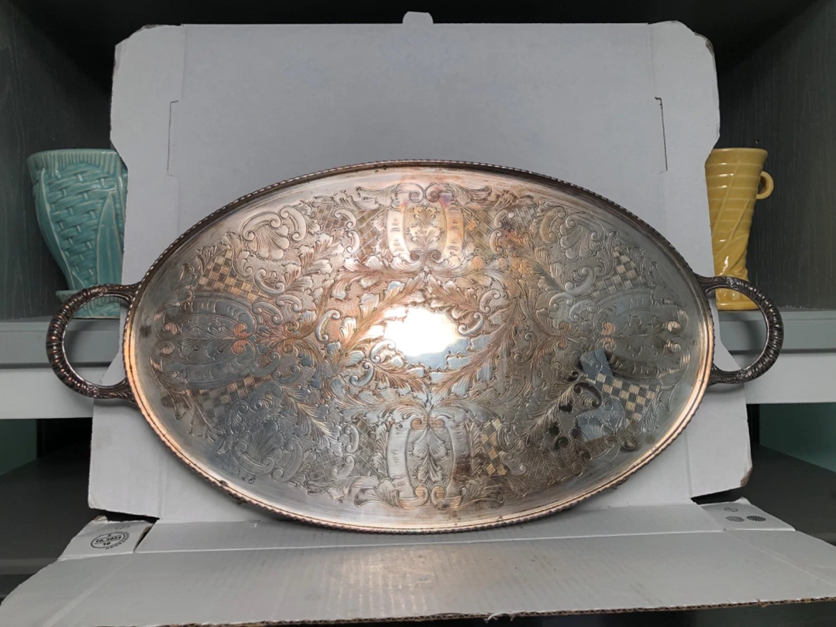 専用　英国アンティーク　Viners of Sheffield 銀メッキトレイ VINERS社シルバープレートトレイ（31.5x20cm） イギリスアンティーク