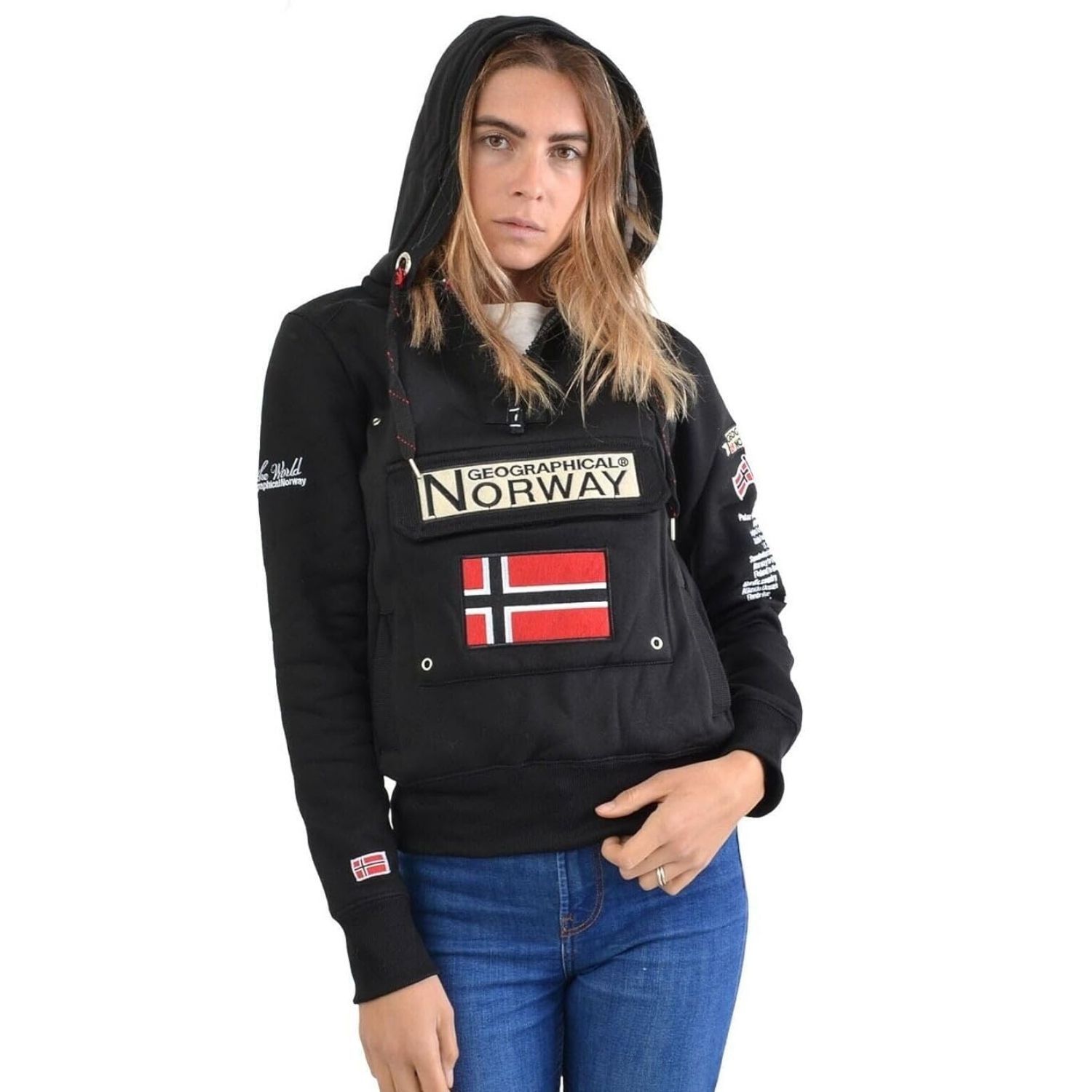 Geographical Norway Mujer Gymclass Canguro Sudadera Negro Con Capucha XL