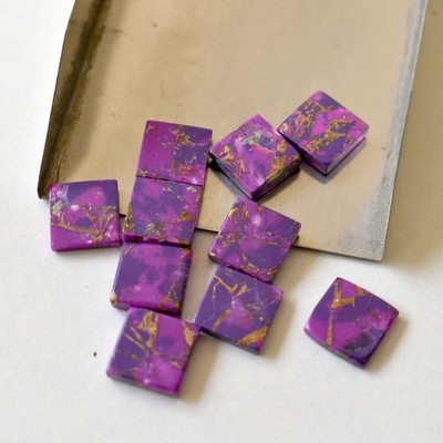 Natural Purple Copper Turquoise Square Bothside Flatback 10mm To 15mm Gemstone