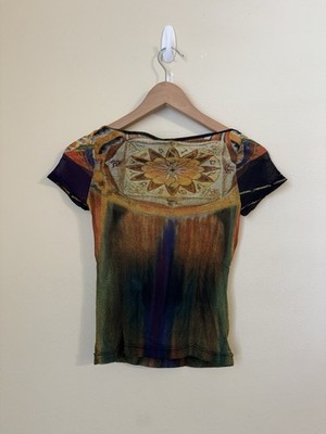 レア 90's VIVIENNE TAM 総柄グラデーショントップス Vivienne Tam Chakras Tee Shirt Top Multicolor Nylon Vintage Size 1