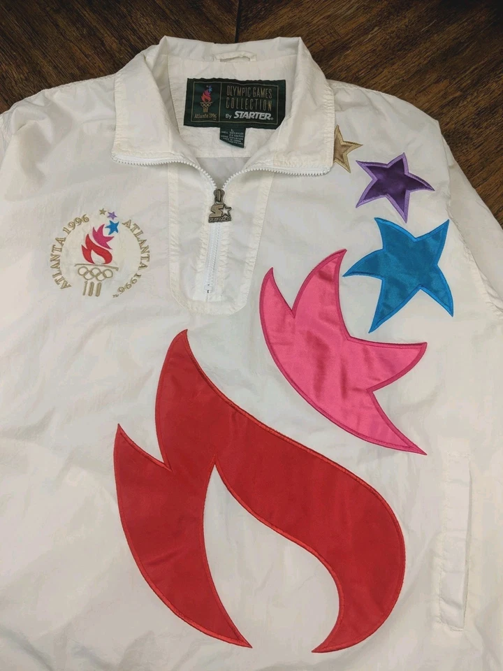 Starter 1996 Atlanta Olympic Games Nylon Windbreaker Jacket 1/4 Zip Embroidered  - Image 3 of 4