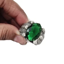 NATURAL EMERALD HYDRO MAY BIRTHSTONE 925 STERLING SILVER BIRTHDAY MENS RING