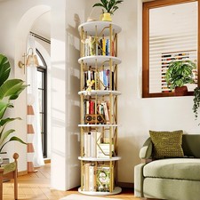 5 Tier Rotating Bookshelf Tower Revolving Bookcase 360 Round Spinning