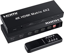 4x2 HDMI Matrix Switch: 4 HDMI Sources to 2 Displays w/ Audio Out