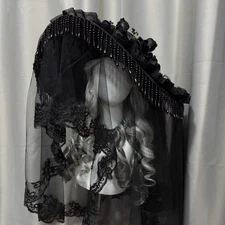 Gothic Dark Tassel Hat Head-dress Lolita Black Veil Cosplay Headwear Halloween