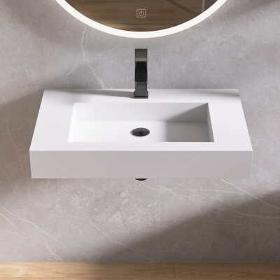 30'' Wall Mounted single Bathroom Sink Solid Surface Bathroom Vessel Sink
