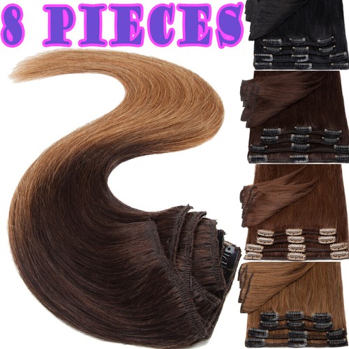 Ombre Real Echthaar Clip In Hair Extensions Haarverlängerung 8 Tressen Haarteile - Bild 2 von 39