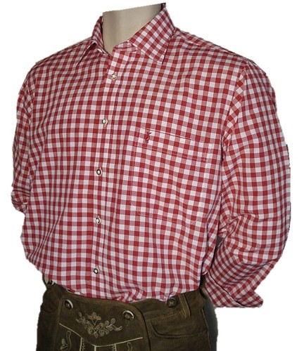 Gr.S 37/38 Trachtenhemd Karo-Hemd Trachten-Pfoadl Karohemd rot kariert - Bild 1 von 5