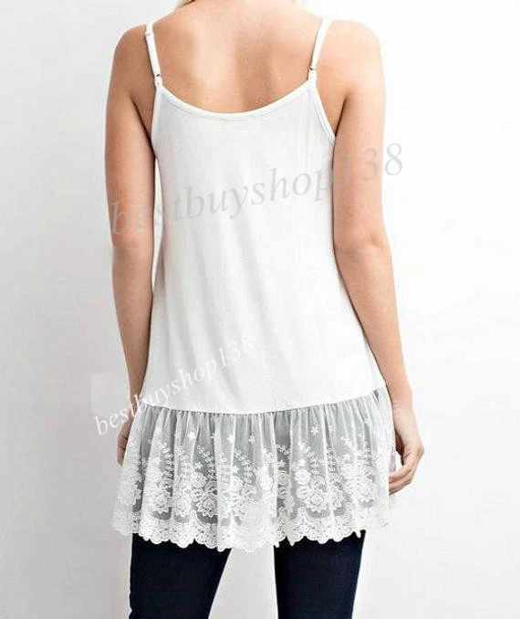 Womens Camisole Top Shirt Extender Cami Lace Trim Long Tank Top Slip Extends