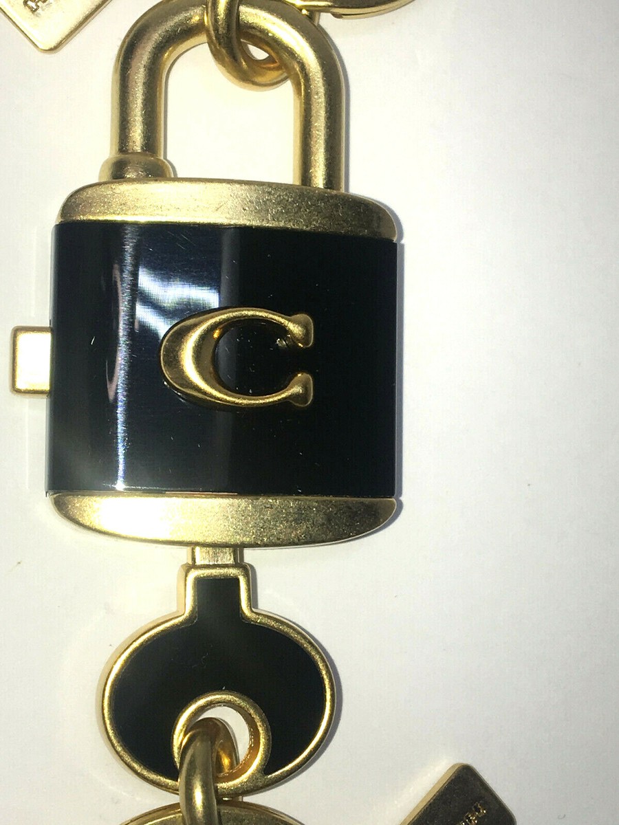 🔐🔑 COACH Lock And Key BAG CHARM Key Ring PURSE BACKPACK KEYCHAIN Black  Gold 🔐