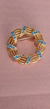 Lovely Vintage Gold Tone Blue Rhinestone Wreath Brooch Pin
