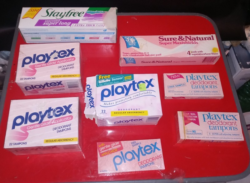 Lot of 8 Boxes: Playtex Deoderant Tampons Stayfree Sure Nat. pads PROP DISPLAY 
