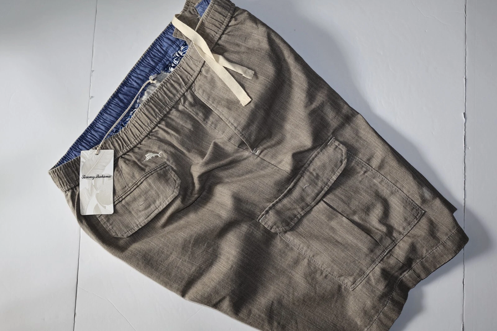 Tommy Bahama Shorts Linen The Dream Cargo Thunder Elastic Waist Large Tall LT