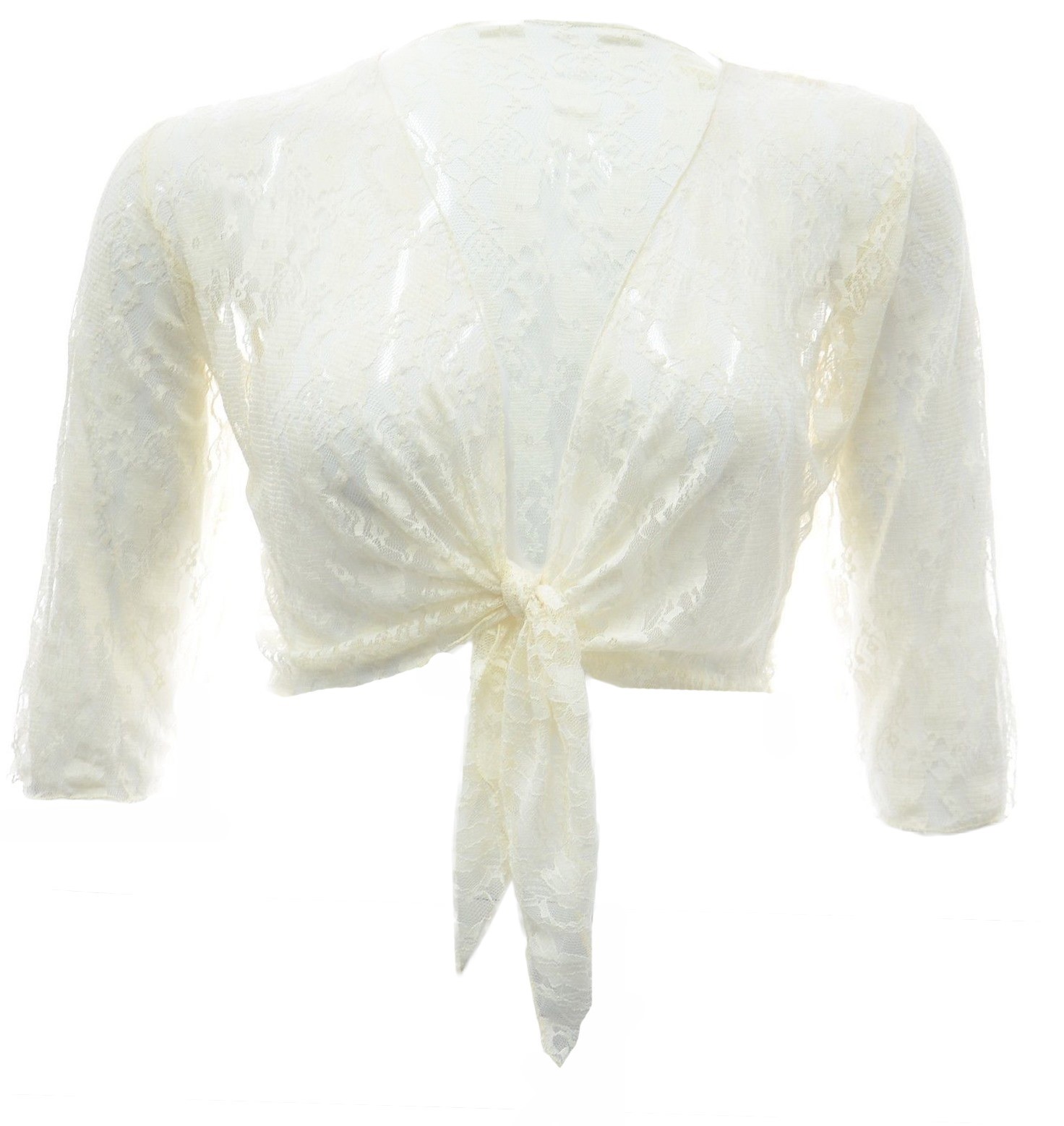 Womens Cream Lace Shrug Bolero Plus Size Soft Thin Lace Short Cardi Top