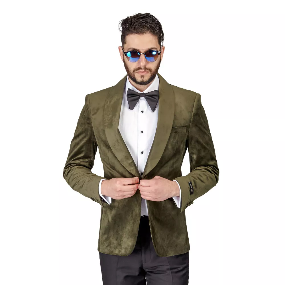 Velvet New Men Suit Tailor-Made 2 Pieces Green Blazer Black Pants Single  Breasted Satin Lapel Wedding Groom Prom Tailored - AliExpress