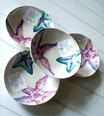 4 PC Set SIGRID OLSEN Melamine 7.5  Salad Cereal Fruit Bowl STARFISH Ocean Beach