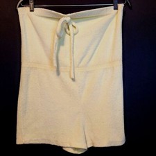 Vintage 70s Romper Terry Cloth Medium Light Yellow Violette Elastic Stretched