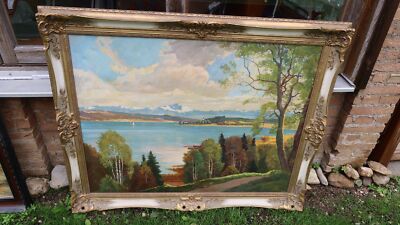 Greilinger Gemälde Öl auf Leinwand frei nach YOS Süssmeier Chiemsee Barockrahmen