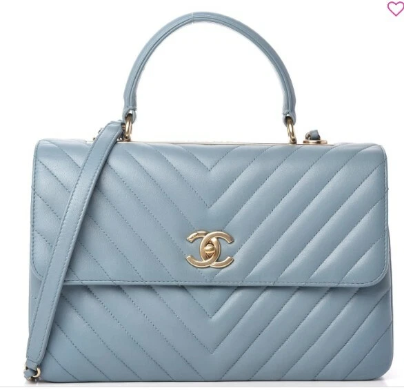 CHANEL Chevron Quilted Small Trendy CC Flap Dual Handle Lambskin Bag Blue