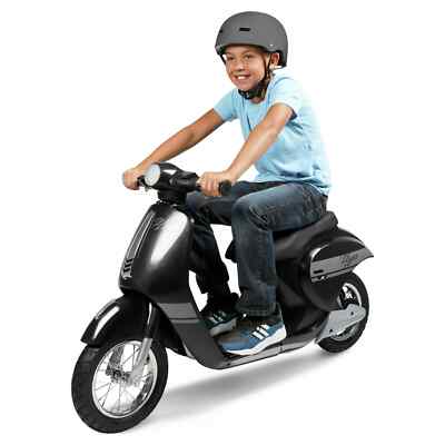 Kids 24V Retro Euro-Style Battery-Powered Electric Scooter, Ages 13+ Black