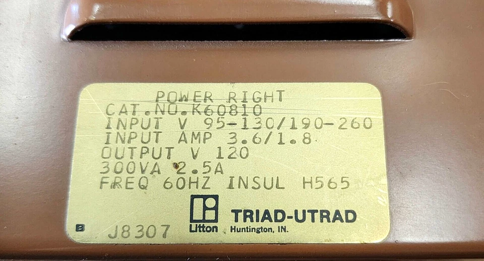 Triad K60810, 95-130/190-260V In, 3.6 /1.8A In 120V out, 300VA 2.5A Transformer - Image 3 of 4