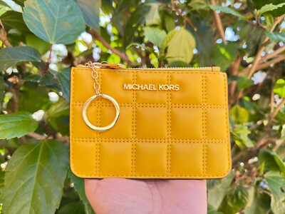 MICHAEL KORS JET SET TRAVEL SM COIN POUCH ID HOLDER WALLET QUILTED DAISY YELLOW