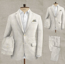Beige Linen Men's Suits Summer Formal Business Wedding Groom Tuxedos Two Pieces