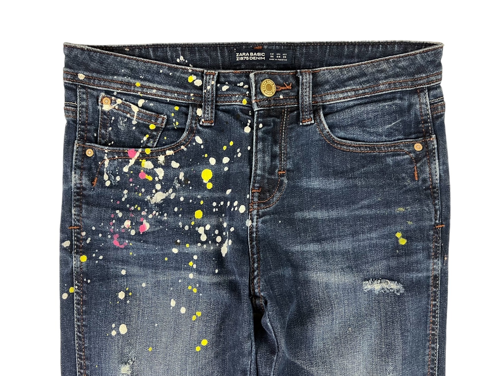 Zara Basic Z1975 Paint Splattered Distressed Skin… - image 3