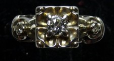 Antique 14k White Gold 3 Diamond Engagement Ring Sz 7.5 Samuel Platzer SP-CO 