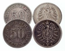 1875-1876 Deutschland 50 Pfennig M&uuml;nze Menge Von 4 ( Vf-Xf ) Km #6