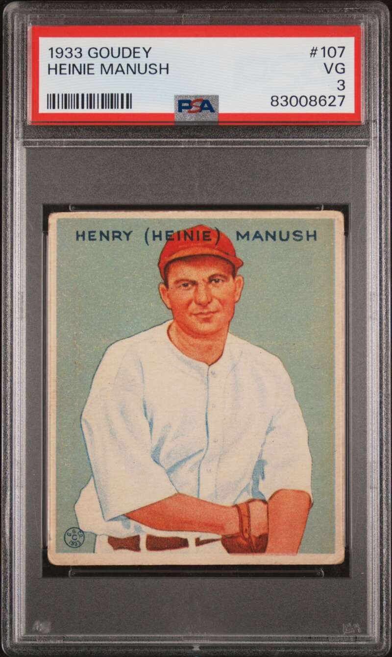 1933 Goudey #107 Heinie Manush PSA 3 RC Rookie Senators (8627)