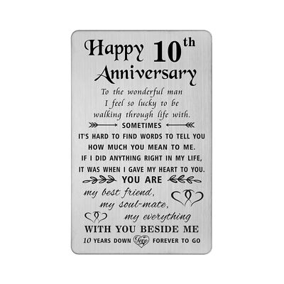 TANWIH Happy 10th Anniversary Card Gifts for Him Husband, 10 Ten