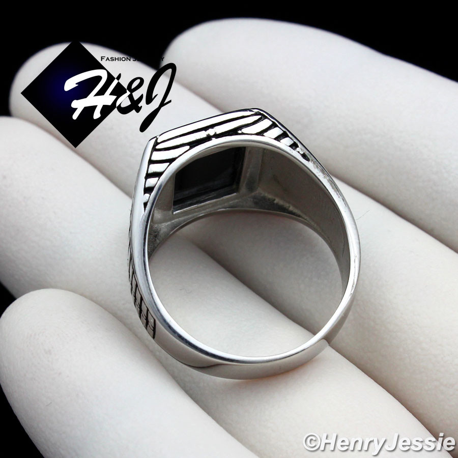 MEN 925 STERLING SILVER BLACK PLATED/SILVER RECTANGLE BLACK ONYX