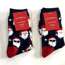 2 Pairs Wondershop Women's Holiday Santa Claus Crew Socks Christmas - One Size